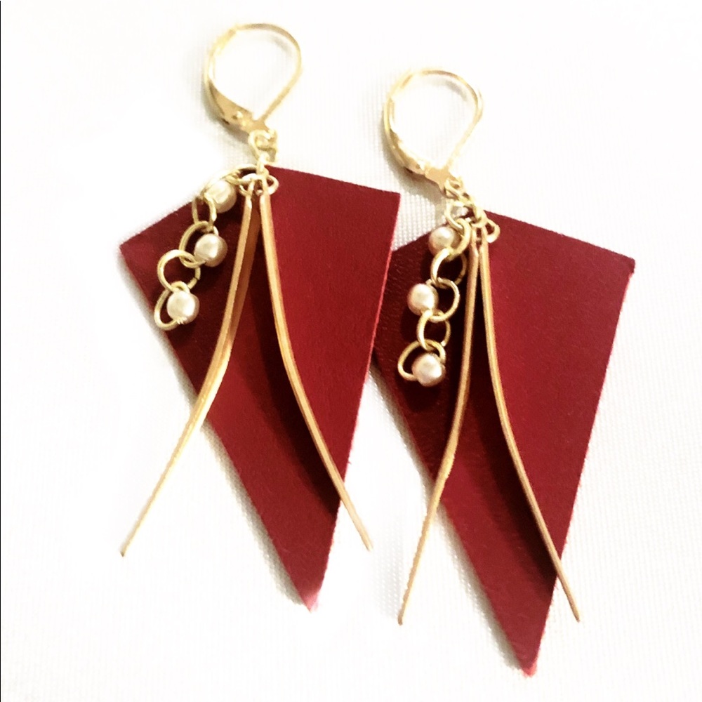 Genuine Leather Earrings with hand beaded accents.